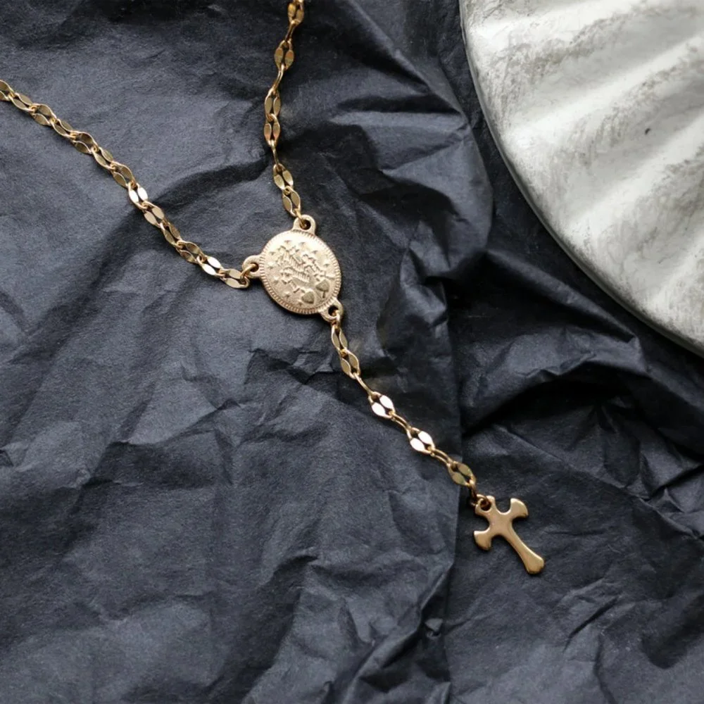 NEW 18K Gold Plated Virgin Mary Holy Cross Drop Necklace - Picture 8 of 11